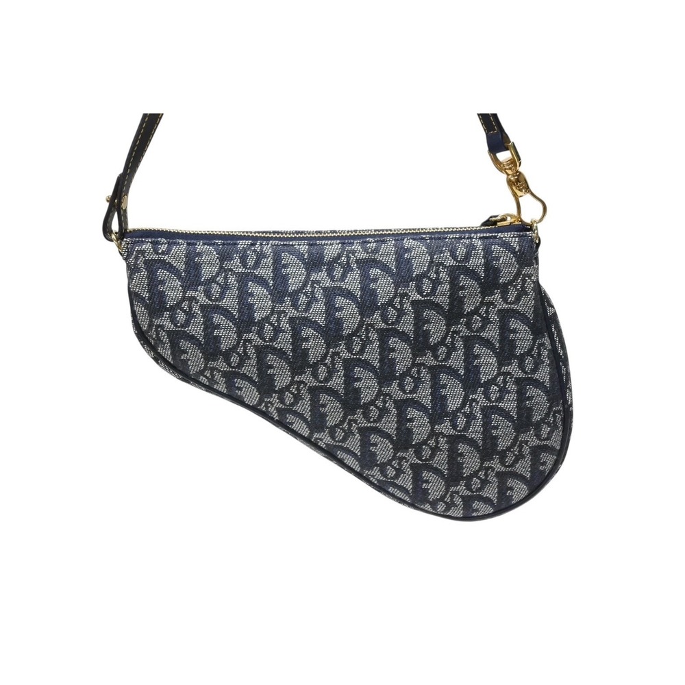 CHRISTIAN DIOR Trotter Saddle Bag One Shoulder Hobo Bag Navy Blue - Picture 3 of 10